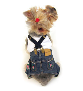 Pet Dog Jumpsuit Puppy Suspender Jeans Pants Denim Stripe Panty Overall Trousers 